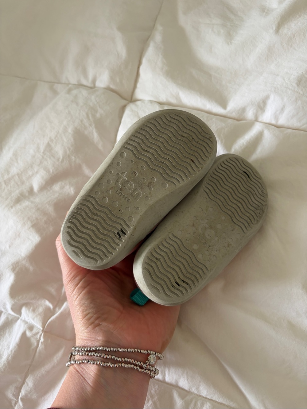Ten-Little Slip-On Walker Shoes in Light Pink with Teal Pull Tab - Picture 3 of 4